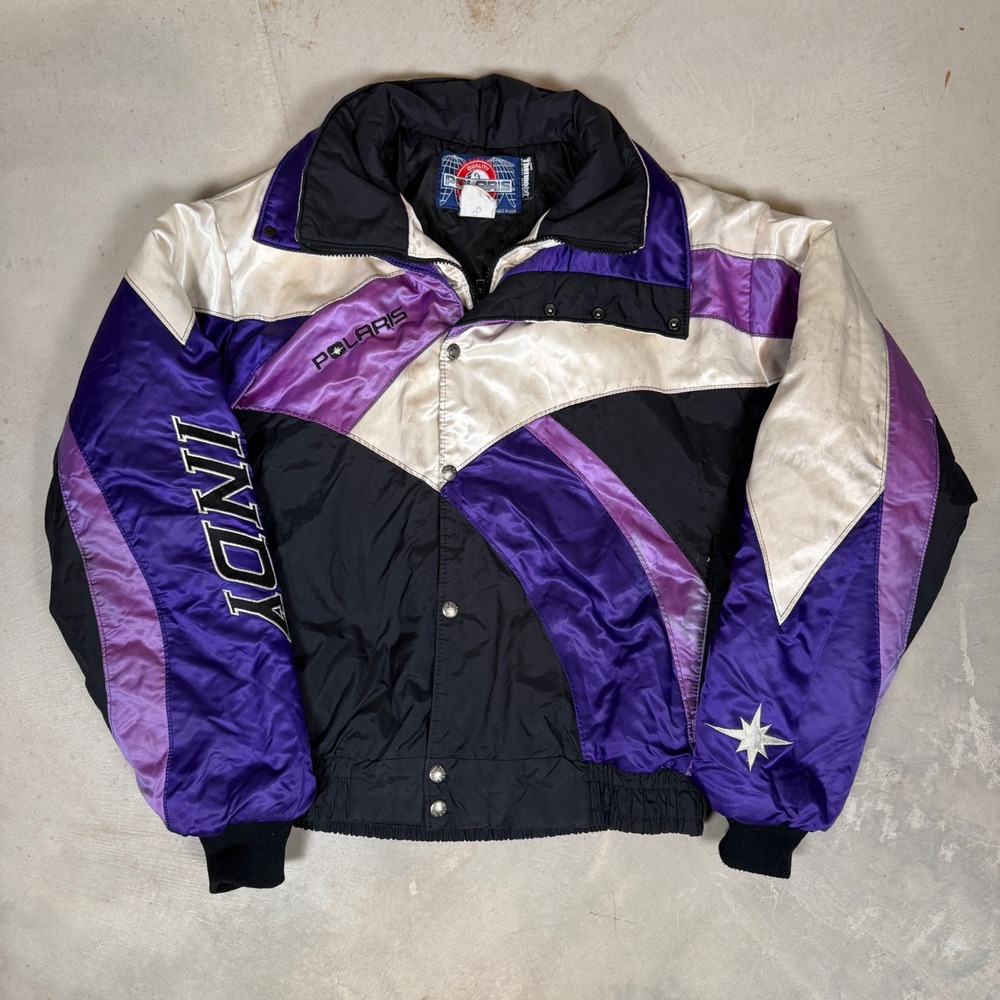 Vintage Polaris Indy Snowmobile Jacket Mens Medium Purple Black Thermoloft USA